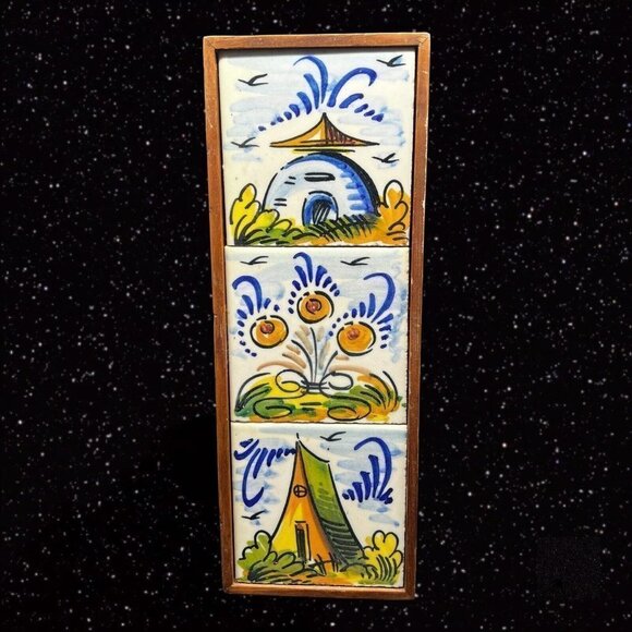 Vintage Titles Hand Painted House Flower Made In Spain on a wood frame 12”W - Picture 1 of 10